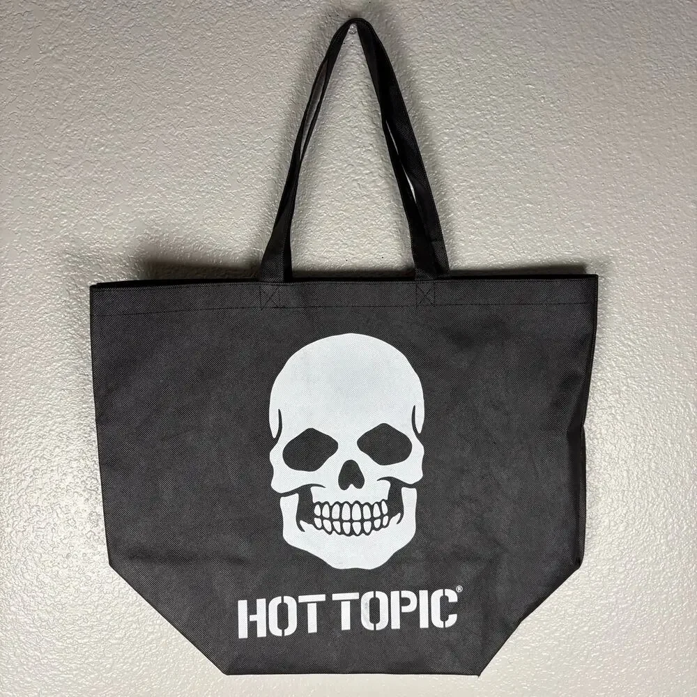 Hot Topic Black White Skull Shopping Shoulder Tote Bag Bone Gothic Emo Reuseable